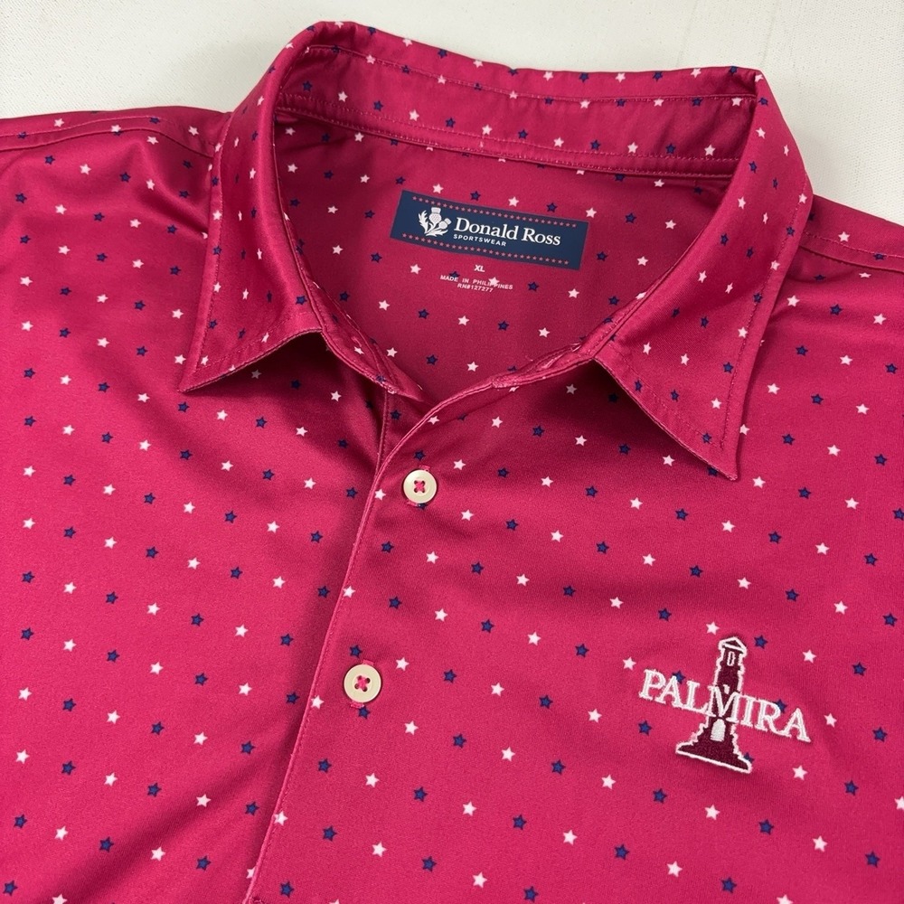 Donald Ross Polo Shirt Mens XL Red Star Print Palmira Golf Jersey Short Sleeve